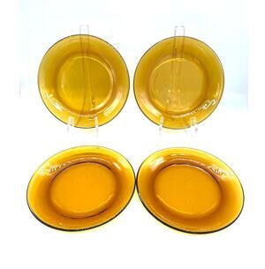 Vintage Kig Indonesia Amber Glass Set of 4 Salad / Dessert Plates 7"